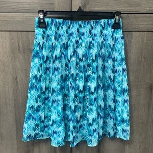 White House Black Market Aqua Blue & Silver Pleated Flared Skirt Women's XXS